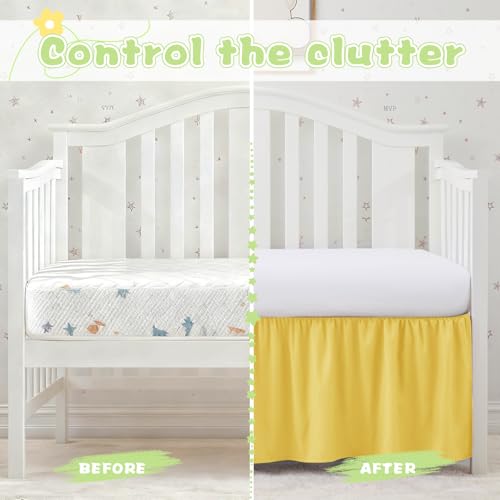 Image of SiinvdaBZX Yellow Crib Skirt Dust Ruffle, Microfiber Crib Bed Skirt | 52 inchx28 inch with 14 inch Drop, Durable Full Coverage Toddler Bedskirt Fit for Baby Boys Girls Nursery Standard Crib