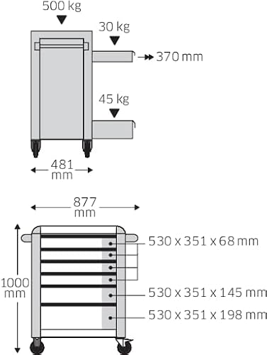 Stahlwille 93/6 A Werkstattwagen | 6 Schubladen | sicher durch Zentralverriegelung und Kippschutz | strapazierfähige Kunststoffablageplatte