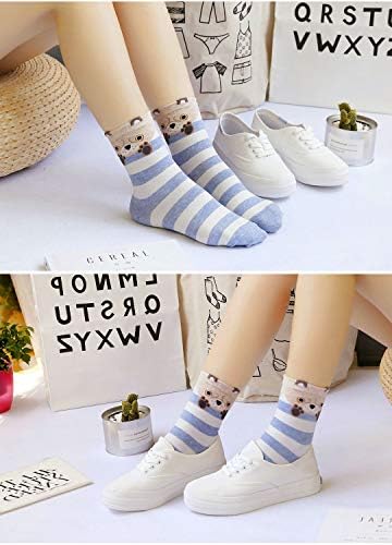 ZFSOCK Womens Cotton Animal Socks Novelty Cartoon Dog Cat Socks Ladies Cute Fast Food Pizza Pattern Mini Crew Socks Funny Christmas Socks for Girls Ladies,5 Pairs,4-9,Mix Animal