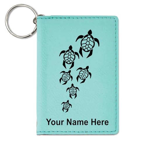 LaserGram ID Holder Wallet, Sea Turtle Family, Personalized Engraving Included (Teal)