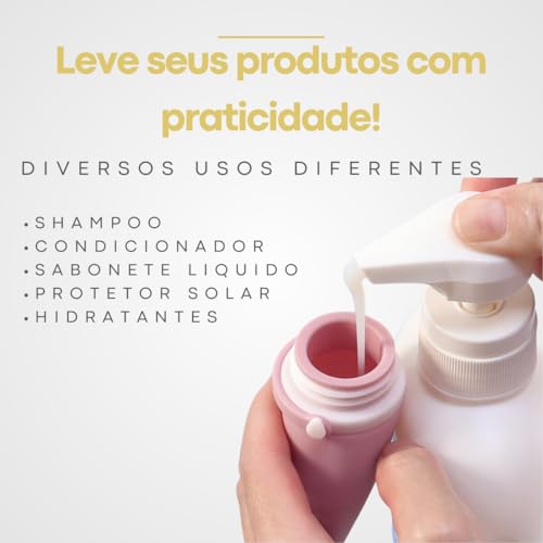 Kit Viagem 4 Frascos Silicone Pote 90ml Porta Creme Shampoo Perfume Loção Corporal Sabonete Líquido