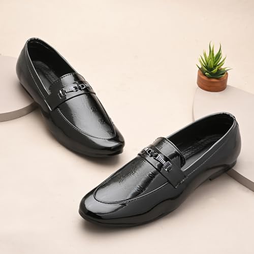 Image of Men's Glossy Patent Finish Slip-On Design Loafer Shoes for Office Party Wedding & Business Wear