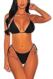 Parte superior de bikini triangular deslizante, lazos ajustables en el cuello y la espalda, espalda fruncida y cobertura moderada para la parte inferior