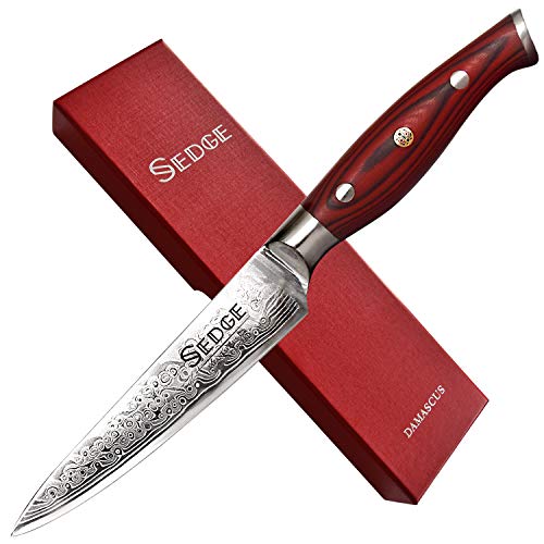 Sedge Kitchen Utility Knife 5 Inch - Japanese Damascus AUS-10V High Carbon Steel - Non-Slip Ergonomic G10 Handle with Gifted Box - SD-S Series