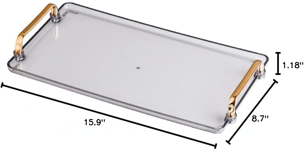 Bathroom Countertop Acrylic Vanity Tray Organizer with Gold Handles Perfume Candle Cosmetic Jewelry Decorative Counter Tray Skincare Soap Makeup Dish Plate Dresser Table Organizer XL (Space Gray)