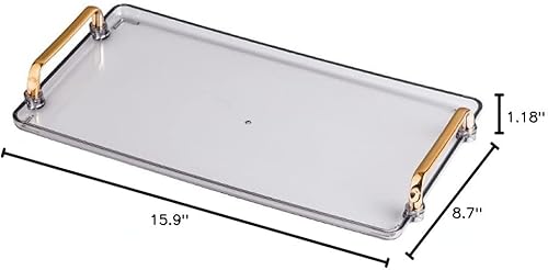 Miniatura 8 de Bandeja organizadora de tocador de acrílico para encimera de baño con asas doradas, velas de perfume, joyería cosmética, bandeja decorativa para