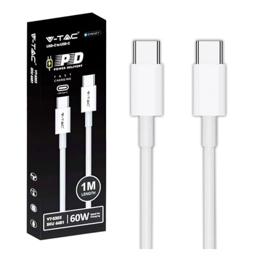 V-TAC Cavo USB-C a USB-C da 1 Metro per Smartphone, Iphone 15 PRO, Computer, Tablet – Power Delivery 60W - Cavo Type-C per Ricarica Rapida e Trasmissione Dati – Compatibile Iphone e Samsung