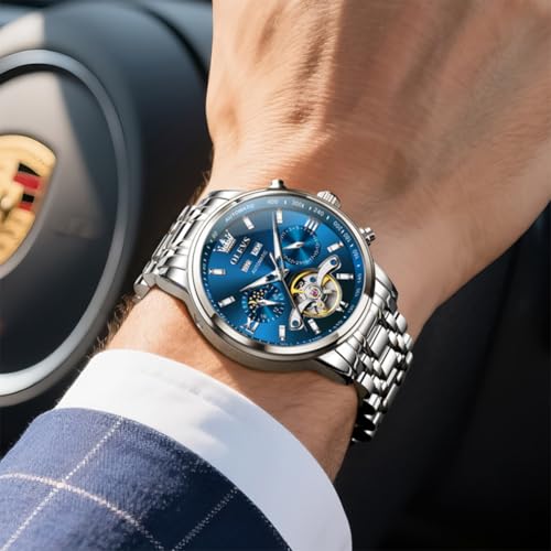 Image of OLEVS Automatic Watches for Men Luxury Skeleton Multi-Function Mechanical Watch Self Winding Date Waterproof Luminous Mens Watch