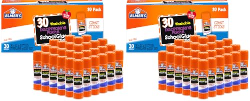 Elmer's Disappearing Purple School Glue Sticks, Washable, 22 Grams - Back to School Supplies, Classroom Essentials, Arts & Crafts, #1 Teacher Brand, 30 Count (Pack of 2)