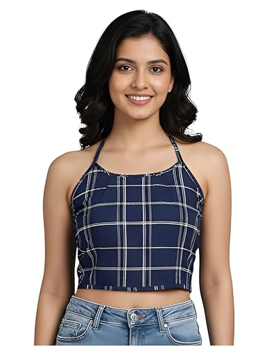 Image of Yash Gallery Women's Regular Fit Cotton Geomatrical Handblock Printed Freesize Backless Sleeveless Blouse