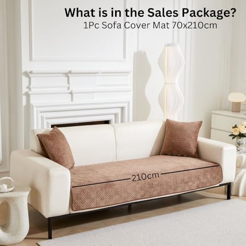 Image of HOMETHREADS Innovative Premium Velvet Sofa Cover Mat with PVC Backing for Non-Slip Comfort | (Brown Vrsh, 4 Seater | 70x210cm)