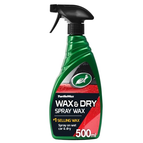 Turtle Wax 51800 Wax and Dry Car Spray Wax - 500ml Easy One-Step Shine & Protection Carnauba & Polymer Formula Water Repellent Streak-Free High-Gloss Finish