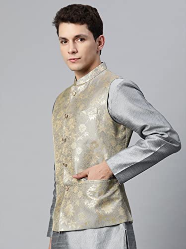 Image of MANQ Men Woven Jaquard Silk Nehru Jacket