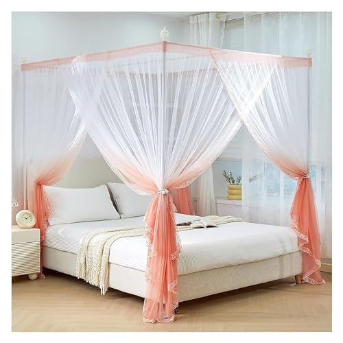 Genérico Postes para Cama con Dosel de 4 Esquinas, mosquitera, Soportes para Cortina con Cortina, mosquitera de Princesa para decoración de Dormitorio (Color: Naranja, tamaño: matrimonial)