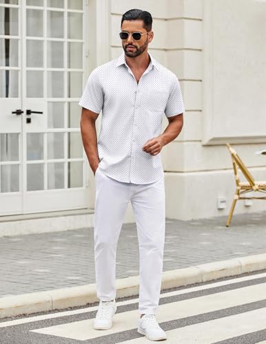 Image of COOFANDY Mens Short Sleeve Casual Button Down Shirts Summer Untucked Dress Shirts with Pocket