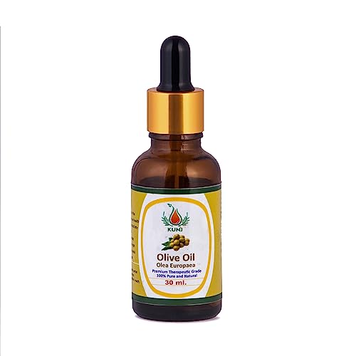 Image of KUNJ Olive Oil (Olea europaea) 30ML - 100% Pure & Natural, Undiluted, Cold Pressed - Premium Therapeutic Grade Carrier Oil for Skin Care, Hair Nourishment & Hydration