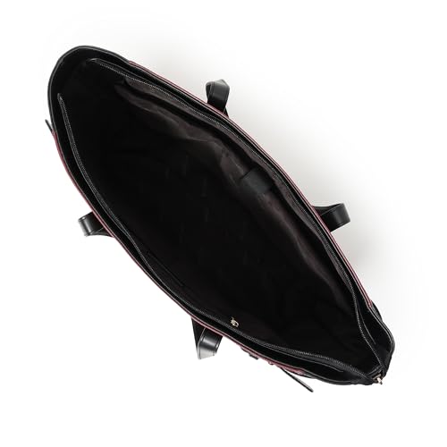 Image of Fastrack Black Powermode Laptop Tote For Women | Black Faux Leather Bag | Fits Upto 15 inch Laptop | Ladies Tote Bag with Zipper Closure & Utility Pockets