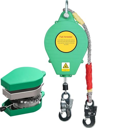 YAOYAOO Dispositif Anti Chute Retractable 3-20m, Stop Chute à Rappel Automatique, Portable Kit Anti Chute Retractable pour Travaux sur Toit et Aériens, Capacité de Charge : 150 kg(Vert,10m)