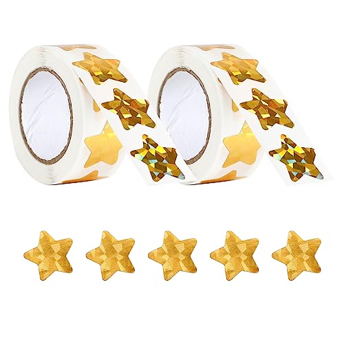 Fbrtsba DF-555 1000 Pcs Holographic Gold Star Stickers 1 Inch Self Adhesive Metallic Glitter Parkly Foil Small Star Stickers Roll cover