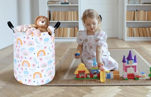 Image of Round Laundry Hamper Storage Basket Bins Clothes Nursery Hamper for Home, Gift Storage Bins with Handles