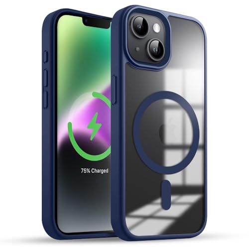 Image of KARWAN️ Hybrid Transparent iPhone 14 Plus Back Cover Case Compatibe with MagSafe | Shockproof Design |Camera Protection Bump | Transparent Back Cover Case for iPhone 14 Plus(PC, TPU | Blue Bumper)
