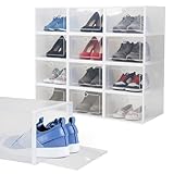 aleawol シューズボックス 12個セット 靴箱 収納 33x23x14cm プラスチック透明 スニーカーケース 男女兼用サイズ 防水 防塵 防汚 通気 多層 靴収納ボックス 大容量 靴ケース 開閉扉 組み立て式 スニーカー、革靴、バッグ、小物、玄関収納用