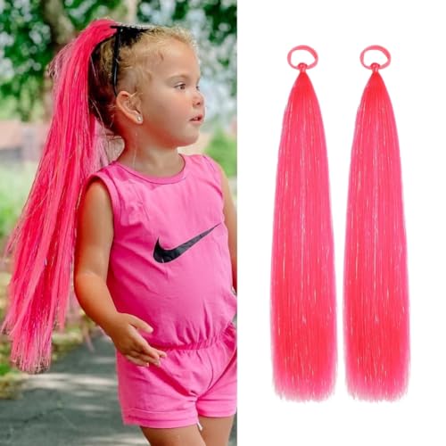 Hot Pink Girls Hair Accessories Tinsel Ponytail Extensions for Women Braiding Synthetic Hair Pieces With Rubber Band Pony tail Daily Party Festival Rave Wacky Crazy Hair Extensions 20 inch