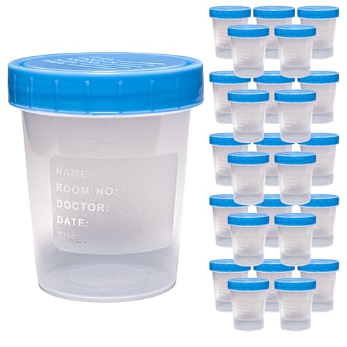 Specimen Cups with Leak Proof Screw on Lids - 4oz [Pack of 25] Clear Non-Sterile Urine Sample Jars - Containers for Safe Pee, Stool, Semen Sample Collection for Testing (25)
