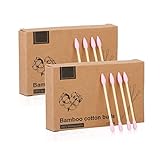 Natural Bamboo Cotton Swabs, Eco-Friendly & Biodegradable – Comfortable and Soft,Plastic Free Double Ear Sticks for Ears Cleaning and Makeup,Dirt Removal,crafts,painting (Pink-200pcs)