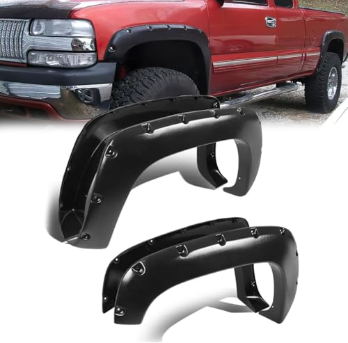 4 Pcs Pocket-Riveted Style Fender Flares Compatible with Chevy GMC C1500 C2500 C3500 K1500 K2500 K3500 88-98 Compatible with C K 1500 Suburban Yukon Tahoe Fleetside Matte Black Wheel Flares Set