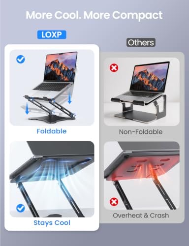 LOXP Adjustable Laptop Stand for Desk, Metal Foldable Laptop Riser Holder, Portable Ventilated Cooling Desk Book Shelf, Ergonomic Computer Notebook Stand Compatible with 10-15.6" Laptops