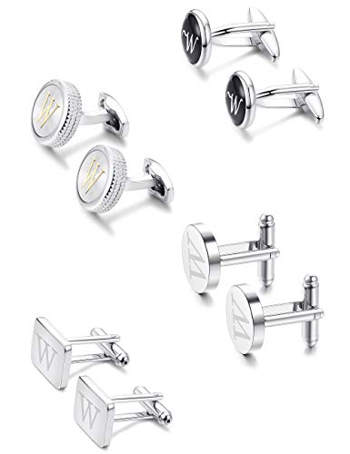 Loyallook 4Pairs Men's Initial Letter Shirts Cufflinks Engraved Shirt Cufflink Alphabet Set Fashion Dazzle Tuxedo Cufflinks Business Wedding Father's Daygift #TOP2