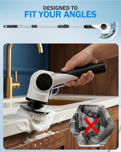 Electric Spin Scrubber, 3-Speed Cordless Shower Scrubber with Long Handle & 10 Replaceable Brush Heads, 90 Mins Runtime & Full-Body IPX7 Waterproof Shower Cleaner Brush for Bathroom Kithchen - Thumbnail 7