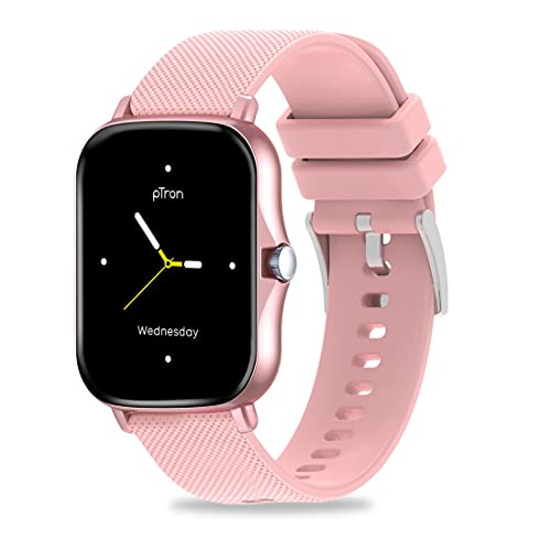 Image of pTron Force X10e Smartwatch with 1.7 inch Full Touch Color Display, 24 /7 Heart Rate, SpO2, Multiple Watch Faces, 10-12 Days Runtime, Sleep /Health /Fitness Trackers & IP68 Waterproof (Pink), Free Size