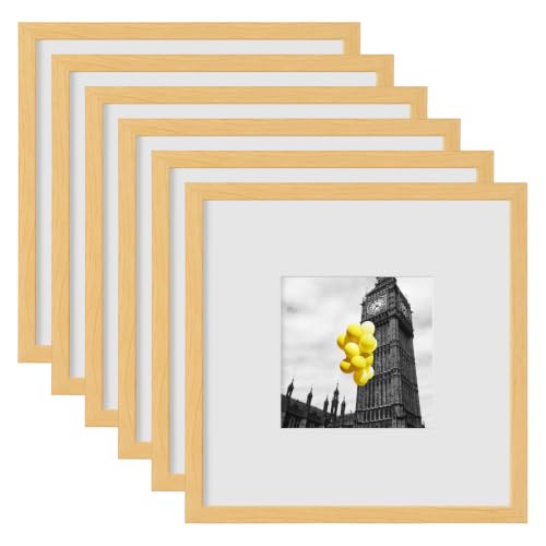 BSRHOME 8x8 Picture Frame Set of 6, Display Pictures 4x4 with Mat or 8x8 Without Mat, Tabletop Display and Wall Hanging Photo Frame, Collage Wall Decor Gallery Wall Frame Set, Light Oak