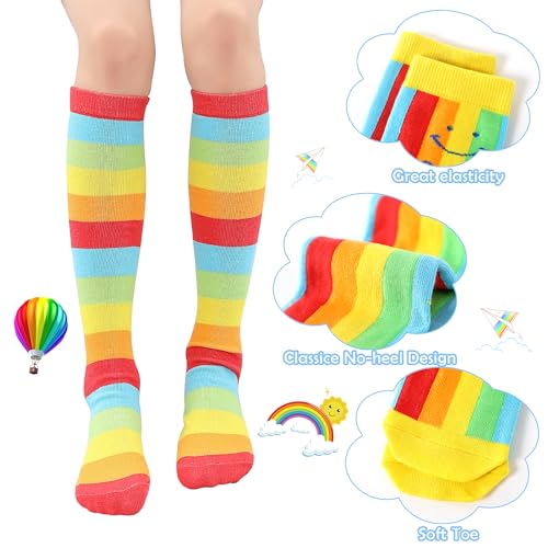 PHOGARY 6 Pairs Girls Knee High Socks, Cute Socks Colorful Cartoon Animal Warm Cotton Socks Crazy Funny Kids Odd Socks Mid Calf Long Boot Socks for 3-12 Years Girls, One Size (Rainbow)3