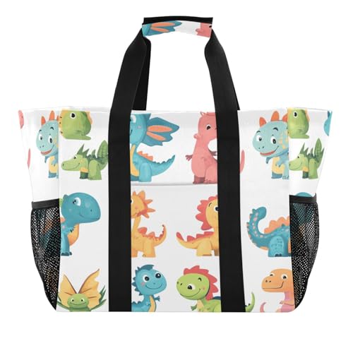 STAYTOP Cartoon Dinosaur Large Beach Bags for Women & Men,Waterproof Sandproof Beach Tote Swim Pool Bag for Pool Gym Grocery Travel