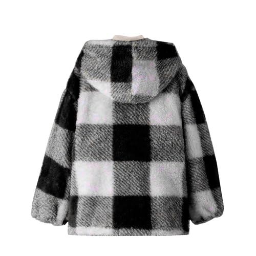 Kids Boy Girls' Plaid Fleece Jacket Zip Up Hoodie Warm Plush Coat Long Sleeve Fleece Hooded Outwear Winter Clothes3