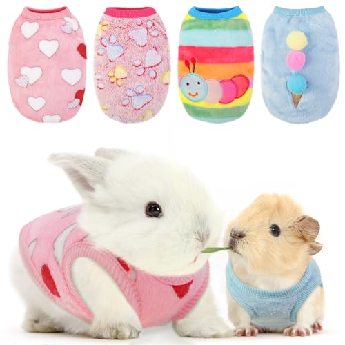 4 Pack Guinea Pig Clothes Rabbit Warm Vest Flannel Fleece Pet Costume T-Shirt for Small Animal Kitten Ferret Chihuahua Puppy (Rainbow, X-Small)