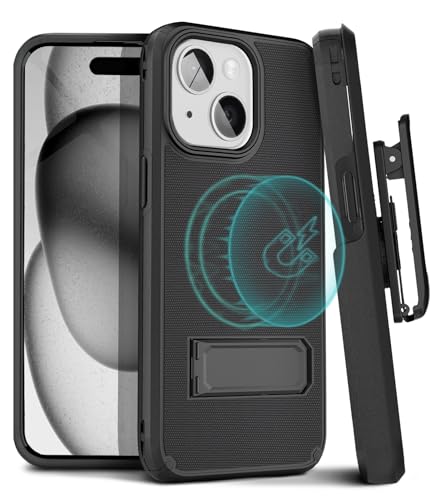 Coque de protection premium iPhone 15 Plus MagSafe noire V2 avec holster
