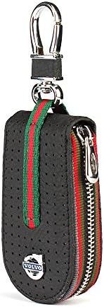 Leather Car Smart Key Chain Universal Key Holder Bag Black Zipper Case Cover Wallet Bag Shell Fob Ring (Volvo)