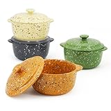 Ceramic Mini Cocotte Set of 4 for Oven,10 Oz Small Casserole Dishes with Handles and Lid,Individual Serving Pot for Souffle,Soup,Cobbler,Stoneware Baking Ramekins,Assorted Colors