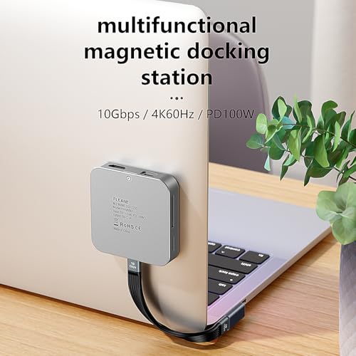 Image of Magnetic USB C Hub 8 in 1 & Type-C Docking Station M.2 NVMe 2230 SSD Enclosure, 4K@60Hz HDMI 10Gbps USB-A /USB-C 3.2 SD /TF 3.0 Card Solt AUX 100W PD for iPhone 15 16 MacBook Pro Air Laptop