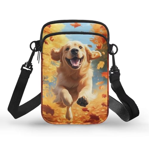 WELLFLYHOM Golden Retriever Cell Phone Purse Wallet Small Crossbody Bags for Women Canvas Shoulder Handbag Messenger Bag Cross Body Pouch Credit Card Holder Travel Organizer for Ladies