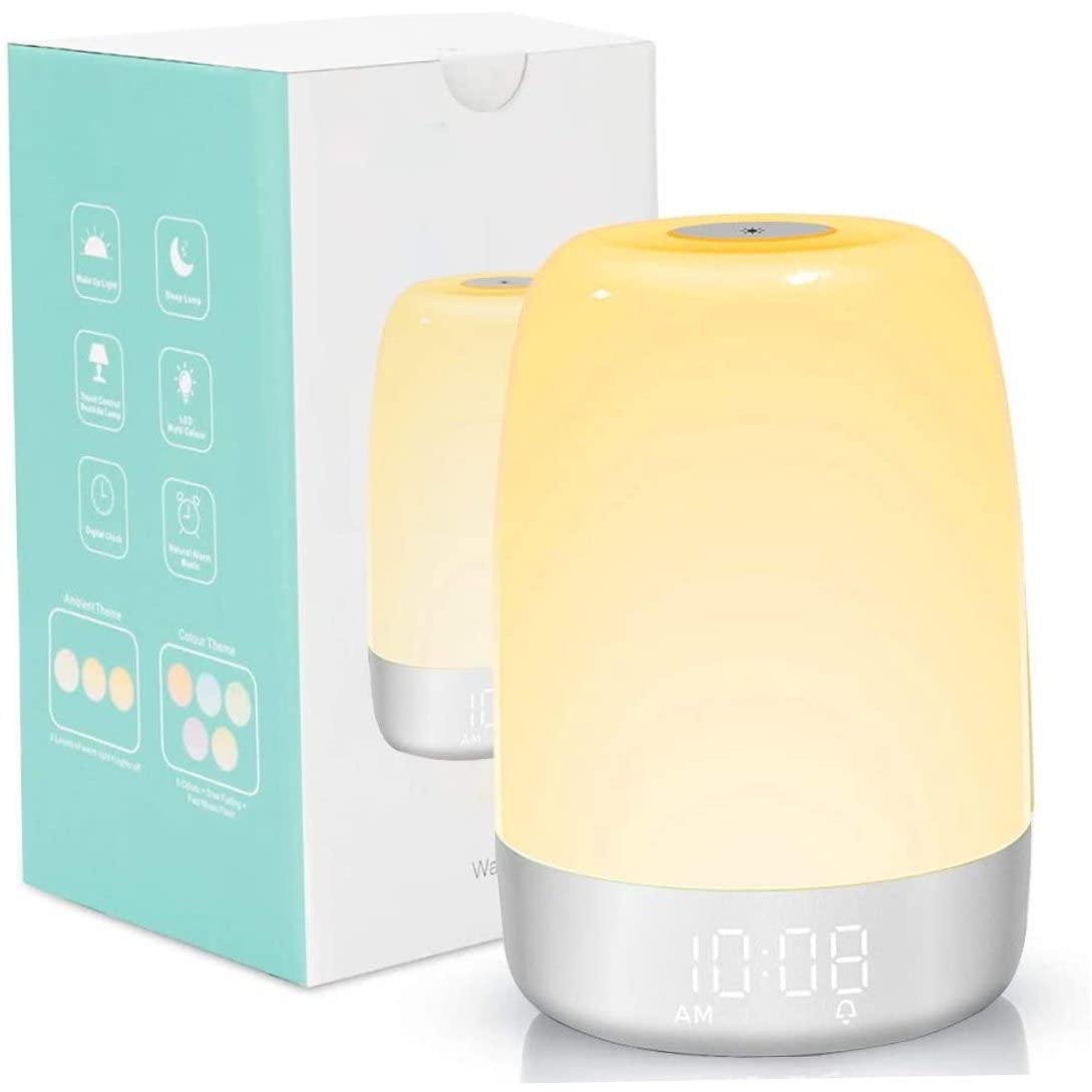 Luz de despertador con simulación de amanecer, reloj despertador con simulación de amanecer, luz nocturna táctil LED, ayuda para dormir junto a la cama con cable USB para niños, adultos, personas que