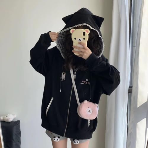 Cute Y2K Kitty Cat Ears Zip Up Hoodie for Women Girls Teen Long Sleeve Kawaii Coat Jacket Clothes Tops2