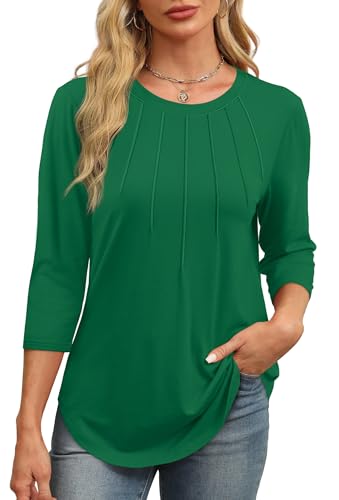 XIEERDUO Tunic Tops for Women Loose Fit Dressy Round Neck 3/4 Length Sleeve Spring Tops for Women 2026 Green St Patricks Day Shirt L