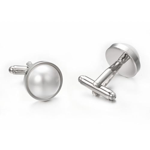 Mancuernillas de plata con perla para hombre miniatura 4