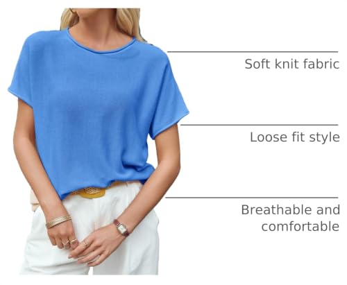 Image of Saodimallsu Women's Short Sleeve Lightweight Casual Crewneck Loose Fit Knit T-Shirt