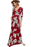 Women's Maternity Dress Maxi Long Length with Belt for Baby Shower, Photoshoot (Small, Burgundy)